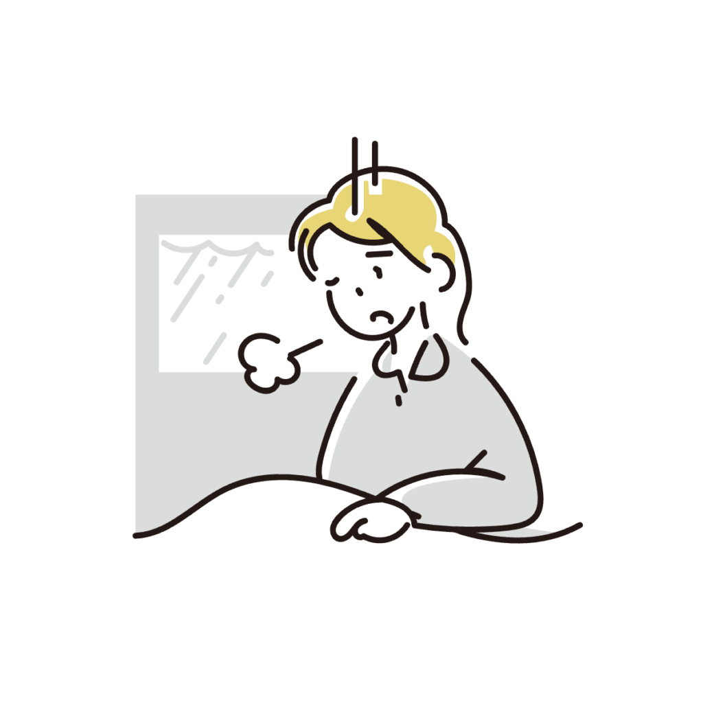 目覚めの悪い女性のイラスト【相模原市のクォンタムタッチヒーリングならゼロハチ空間】